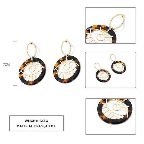 Tortoiseshell Evil Eye Dangle Earring - Picture 5 of 5